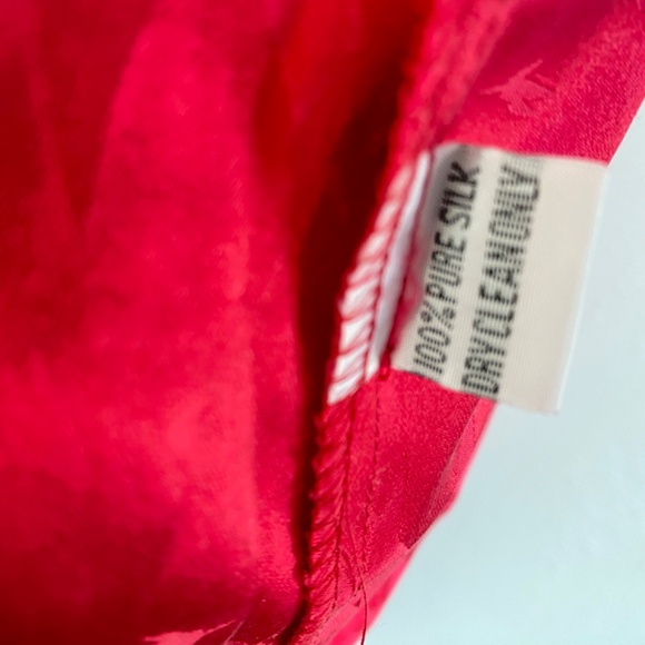 Hot Pink Chinese Peignoir Kimono Short Robe Large Bamboo Leaves Tie Belt Pockets - Picture 16 of 16